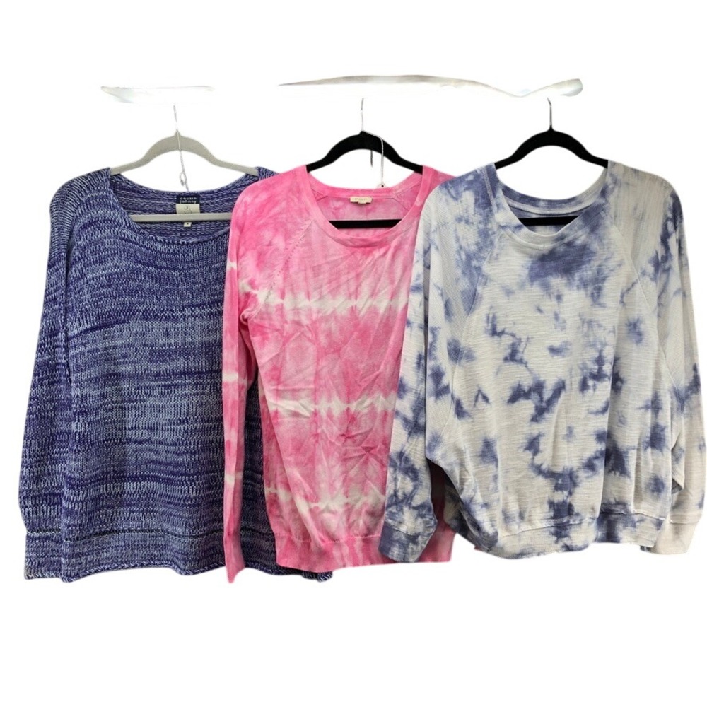 Mixed Lot Sweaters Womens M Pink Blue Tie Dye Space Dye Pullovers 3pc